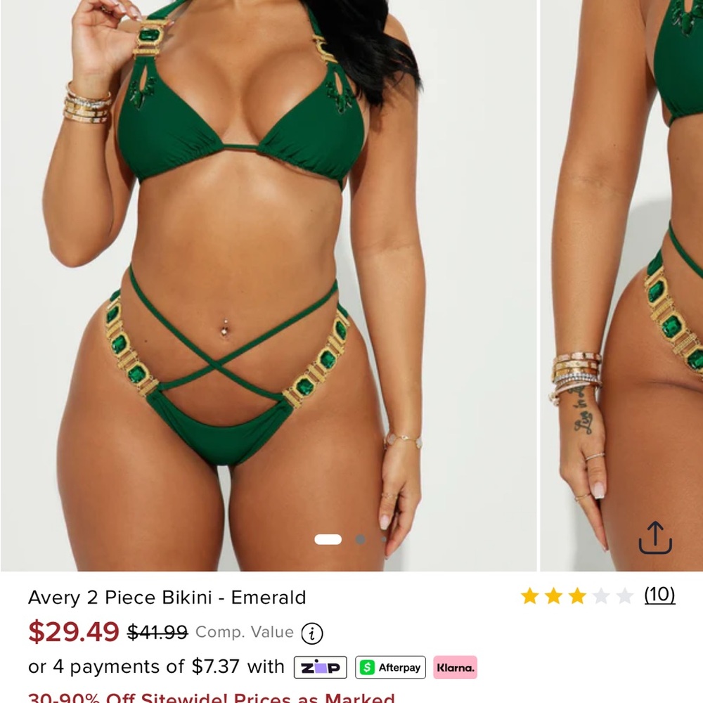 Fashion Nova 2 Piece Bikini Womens Medium Green and Gold